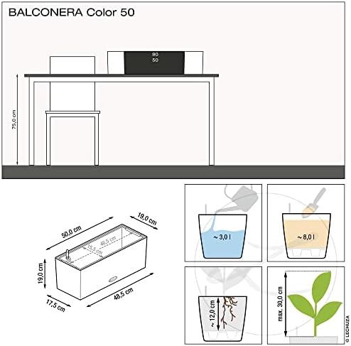 Lechuza BALCONERA Color 50 White, Self-Watering Window Box (Railing Planter), H7.5 L19.7 W7.5 in - Image 4