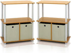 Furinno TURN-N-TUBE Storage Shelves Set of 2, 3-Tier Toolless Book Shelf with Storage Bins, Display Shelf, for Organization and Storage, Living Room, Garage, Home Office, Beech - Image 3