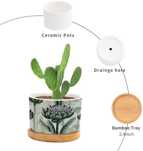 Chinoiserie Floral Ceramic Planter Green Black Flower Pots for Plants with Drainage Holes and Saucers Pot for Home Office Desk Garden - Image 3