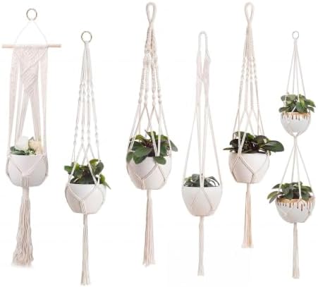 Boho Macrame Plant Hangers Set (6-Pack) - White by RELJOFUM