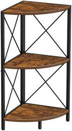 Snughome Corner Shelf with Metal Frame, 3 Tier Rustic Corner Storage Organizer, Freestanding Corner Bookshelf Stand Display Rack for Kitchen, Living Room by Snughome