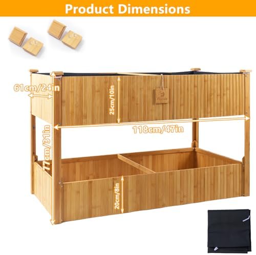Raised Garden Bed - 2-Tier Elevated Planter Box for Herbs, Vegetables, Succulents & Flowers | 48x25x30 Inch Standing Growing Bed | Outdoor/Indoor Bamboo Planter - Image 3