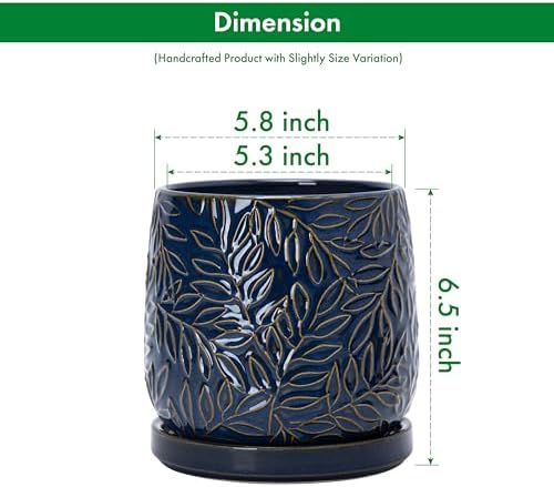 D'vine Dev 2-Pack Embossed Leaves Planter, 6 in, Midnight Blue, 27-F-X-3 - Image 3
