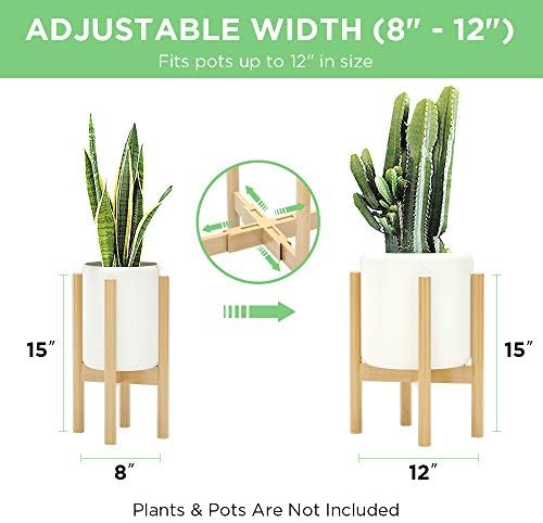 MUDEELA 2 Pack Indoor Plant Stands, 2 Tier Tall Plant Stand 30 inches, Mid Century Bamboo Plant Stand, Adjustable Width 8 - 12 inches, Fits Pot Size of 8 9 10 11 12 inches Pot & Plant Not Included, Natural - Image 2