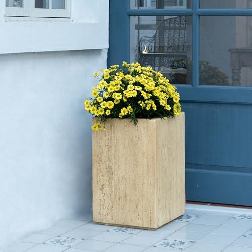 Christopher Knight Home Jorine Rectangular Planter, Patio Plant Urn, Lightweight Concrete Garden Pot, Plant Pot with Drain Plug, Outdoor Large Planter for Backyard Garden Poolside, 19.75" Travertine - Image 3
