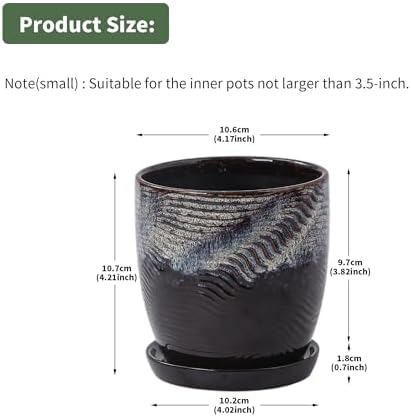 Succulent Pots, 4 Inch Small Indoor Ceramic Planter Pot with Drainage Holes and Saucers for Plants- Reactive Glaze Spot - Set of 4 - Image 7