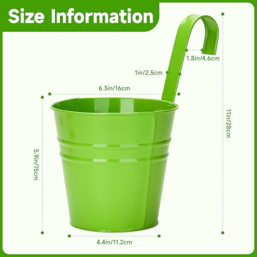 KINGLAKE Flower Pots,10 Pcs Metal Iron Hanging Flower Plant Pot Balcony Garden Plant Planter Baskets Fence Bucket Pots 6.3'' Flower Holders with Detachable Hook - Image 2