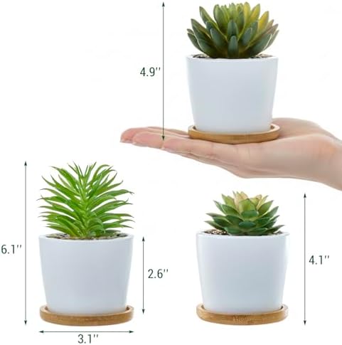 MyGift Mini Artificial Succulent Plants in Ceramic Pots, Set of 3 - Image 6