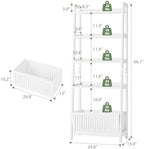 Bamjoy Bamboo White Bookshelf with Slatted Basket, Ladder Bookcase with 4 Display Shelves and 1 Open Storage Basket, Multifunctional Storage Rack Organizer for Home Office, Bedroom, Living Room, 66” H - Image 2