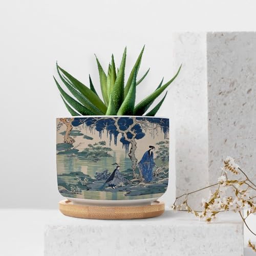 Blue and Green Ceramic Planters Asian Chinoiserie Life Flower Pots for Indoor Plants with Drainage Holes and Saucers Pot for Outdoor Garden Home Plant - Image 7
