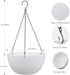 Meowell 12 inch Large Hanging Planters for Indoor Outdoor Plants, 2 Pack Hanging Flower Pots with Drainage Holes and Chain for Garden Porch, Plastic Hanging Baskets for House Plants, White - Image 2