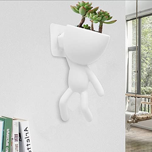 2 Pack Ceramic Wall Plant Pots Hanging Planter Succulent Plant Pots Creative Human Shaped Small Cactus pots Flower Pots Mini Plant Planters for Home Decoration White - Image 7