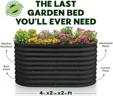 Plant & Plot Galvanized Raised Garden Beds Outdoor // 4×2×2 ft Planter Raised Beds for Gardening, Vegetables, Flowers // Large Metal Garden Box (Black) // Patented Tool-Free Design - Image 5