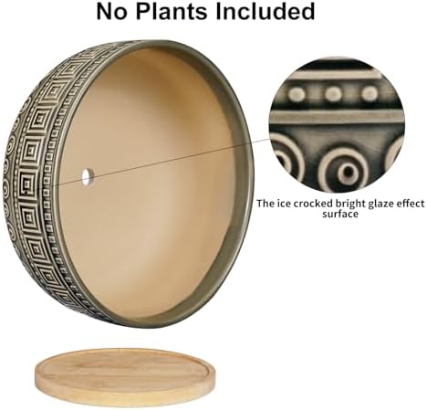 EPGardening 8 Inch Ceramic Succulent Planter Pots with Bamboo Saucer, Gray - Image 6