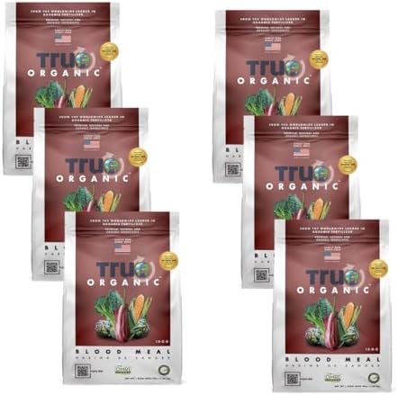 True Organic Blood Meal – High-Nitrogen Organic Fertilizer for Rapid Vegetative Growth – 3lb Bag Covers 104 Sq. Ft.- Case of 6 by True+Organic