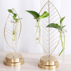 HOMSFOU Glass Test Tube Hydroponic Vase with Iron Golden Leaf Frame, 3-Tube Plant Propagation Planter for Home Décor and Flower Arrangement - Image 5