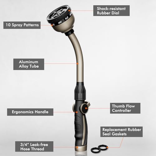 RESTMO Watering Wand Heavy Duty, 15-Inch Long Hose Nozzle Sprayer - Image 2