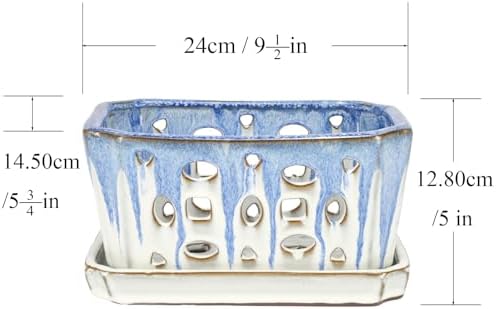 W&W Orchid Pot with Holes and Saucer for Repotting, Blue and White, 9.7 Inch - Image 6