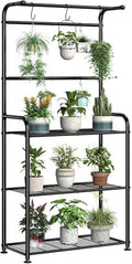 Ekisemio Plant Stands Outdoor with Hooks, Metal Tall Plant Shelves Indoor for Hanging Planter, Black by Ekisemio