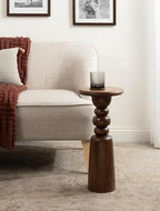 Kate and Laurel Tirollo Modern Round Drink Table, 10 x 10 x 22, Walnut Brown, Living Room Accent Pedestal Table with Turned Base for Use as Indoor Plant Stand - Image 2