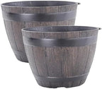 2PCS Barrel Planter 7.5 Inch Resin Large Pots for Plants with Drainage for Indoor Outdoor Garden Yard - Image 6