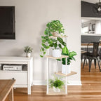 4 Tier Plant Stand Indoor, Thickened Metal Wood Corner Plant Shelf Stands for Multiple Plants, Indoor Tall Plants Stand Tiered Flower Holder for Living Room Patio Garden Balcony(White+Oak) - Image 5