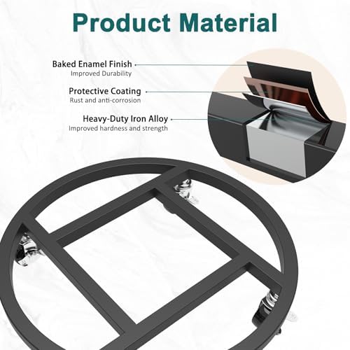 12" Metal Plant Caddy with Wheels, 2 Pack Rolling Plant Stand - Image 5