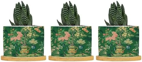 Vase Green Chinoiserie Ceramic Planter Daily Snake Plant Live Indoor with Pot with Drainage Holes and Saucers Pot for Succulents Cactus Garden Windowsill by BRUYU5SE
