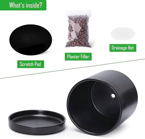 D'vine Dev 2-Pack Ceramic Pots with Saucers, Black, 10 in, 94-V-E-2 - Image 4