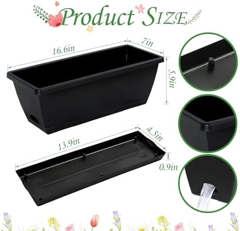 12Pcs 17Inches Rectangle Planter Box with Drainage Holes and Trays - Image 2