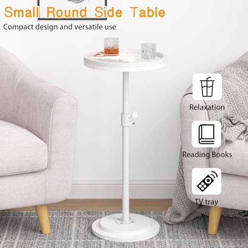 Small Side Table, Drink Table, Height Adjustable Round End Table, Pedestal Side Table for Small Spaces in Living Room, Bedroom, White - Image 4
