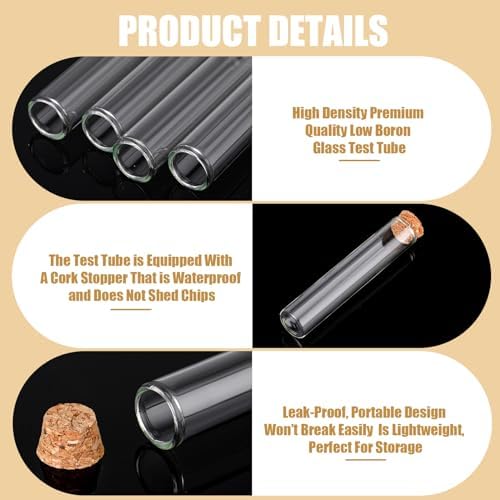 Thyle 100 Pcs Glass Test Tubes with Cork, 20ml Clear 20x105mm Flat Bottom - Image 3