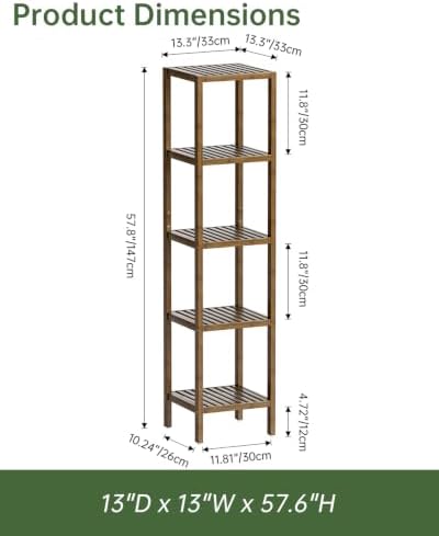 SMIBUY Bathroom Storage Shelf, 5-Tier Bamboo Rack Organizer, Multifunctional Shelving Unit for Living Room Bedroom Kitchen (Walnut) - Image 2