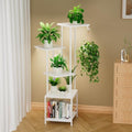 Homsorout Plant Stand Indoor with Grow Light - 5-Tier Metal Plant Shelf with Hanging Basket Hook, Corner Tall Flower Holder for Multiple Plants, Living Room Balcony Garden Patio, White by Homsorout