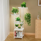 Homsorout Plant Stand Indoor with Grow Light - 5-Tier Metal Plant Shelf with Hanging Basket Hook, Corner Tall Flower Holder for Multiple Plants, Living Room Balcony Garden Patio, White by Homsorout