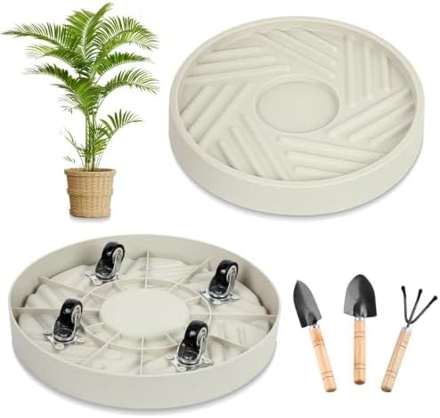 2 Pcs Plant Caddy with Hidden Wheels 14.76 Inch Heavy Duty Rolling Plant Stand, Indoor Outdoor Plant Saucer Tray with $9.9 Garden Tools (Gray) by Unknown
