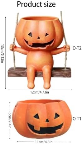 Pumpkin Swing Flower Planter Hanging, Pumpkin Planters Outdoor, Halloween Pumpkin Ceramic Hanging Planter, Unique Sitting Swinging Plants, Entryway Patio Pumpkin Planter Rope Flower，3 - Image 7