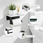 Gypie Marble Toilet Paper Holder with Shelf, Wall Mounted Matte Black - Image 2