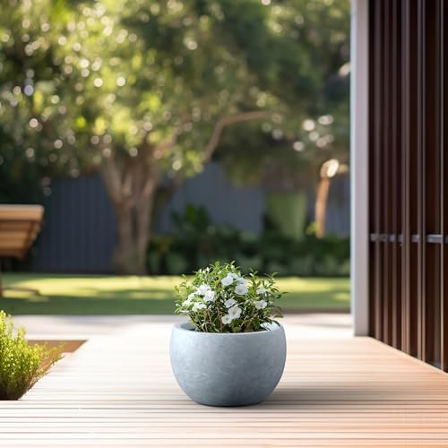 Kante Accent Round Bowl Blue Gray Concrete Planter 15.7" Dia, Outdoor - Image 5