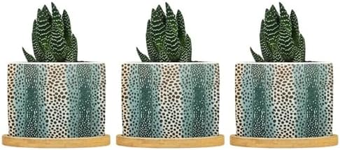 Chestnut Animal Planter Ceramic Animal Brown Dot Round Flower Pot with Drainage Holes and Bamboo Tray Pot for Succulents Cactus Garden Windowsill by BRUYU5SE
