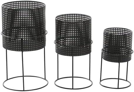 CosmoLiving by Cosmopolitan Metal Indoor Outdoor Planter Geometric Cutout Large Planter Pot with Circular Removeable Stands, Set of 3 Planters 23", 19", 15"H, Black - Image 4