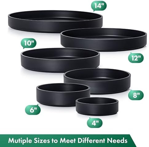 Phoenix Vine 12 Inch Plastic Plant Saucer Water Drip Tray, Heavy Sturdy Round Plant Drainage Tray for Indoors Outdoor, Set of 2, Matte Black, 21-TY-12B-2 - Image 7