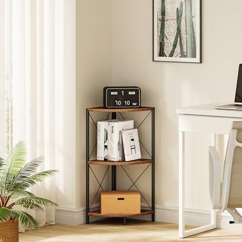 Snughome Corner Shelf with Metal Frame, 3 Tier Rustic Corner Storage Organizer, Freestanding Corner Bookshelf Stand Display Rack for Kitchen, Living Room - Image 6