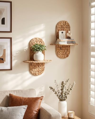 Couesy Set of 2 Wicker Wall Plant Holder, Rattan Wall Shlef Boho Room Decor - Image 5