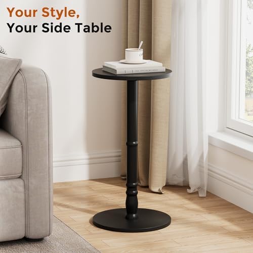 Homleke Round Side Table with Solid Wood Pillar, Small Drink Table - Image 4