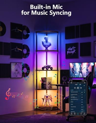 Corner Shelf with LED Light, 5 Tier Smart Color Changing Floor Lamp with Remote, 62" Display Shelf Bookshelf Narrow Storage Rack Standing Lamp for Living Room Bedroom Home Office Decor, Brown - Image 6