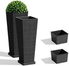 JUMMICO 23.5" Front Porch Resin Rattan Tall Planters 2 Pc, Inner&Outer Tray by JUMMICO