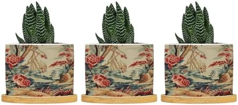 Antique Chinoiserie Ceramic Planters Coral Peony Chic Asian Pots for Plants with Drainage Holes and Saucers Pot for Home Office Desk Garden by BRUYU5SE