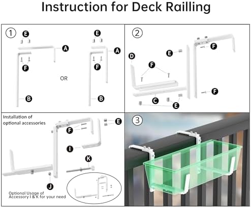 Y&M 2 Pcs Deck Railing Adjustable Planter Box Brackets (6 to 12.5 in), Universal Heavy Duty Iron Flower Box Brackets Wall Mounting Hooks for Fences, Patio, and Garden - White (Patent Registered) - Image 6