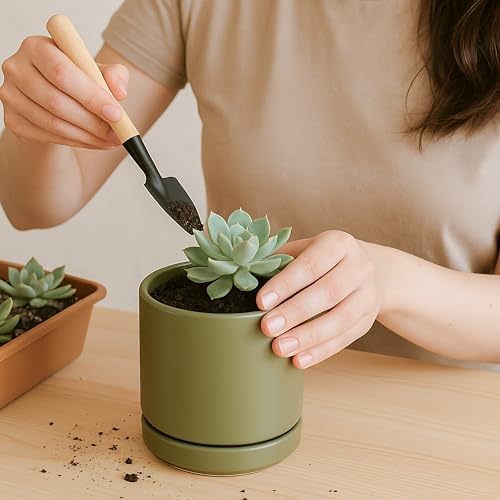 D'vine Dev 4-Pack Ceramic Pots with Saucers, Olive, 3.5 in, 94-X-A-0 - Image 7